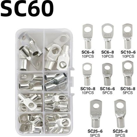 60pcs Eyelet Lugs, Copper Cable Connectors, SC Lugs (Silver) (1/5)