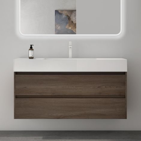 Mai & Mai Meuble de Salle de Bain Marron avec Lavabo Meuble sous Vasque 120x48x63cm Meuble Suspendu avec 2 Tiroirs (1/5)