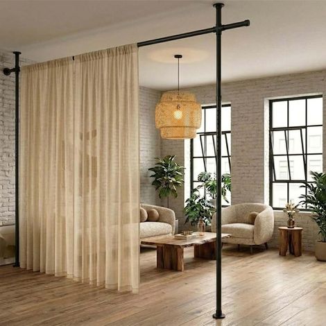 Curtain Rod without Drilling [L178 cm x H317 cm] Indoor Screen, Removable Partition Without Drilling, Extendible Room Divider, for Living Room and Bedroom, with Installation Instructions in French (1/5)