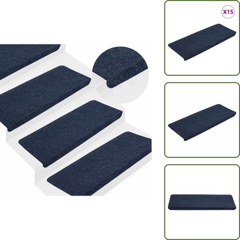 Tapis d'escalier auto-adhésifs 15 pcs 65x24,5x3,5 cm Bleu - Tapis D'escalier - Tapis Marche - Antidérapant - Décoration Escalier - Protection Escalier