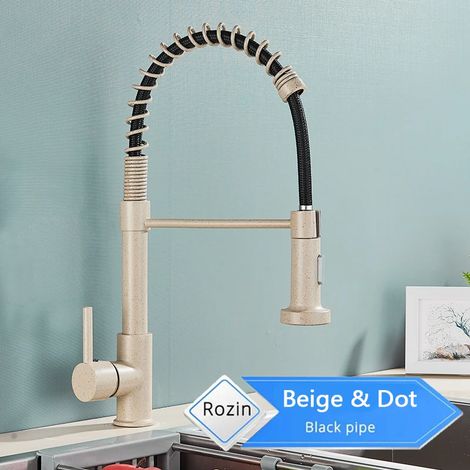 Robinet de cuisine noir mat (Beige Dot A) avec douchette extractible, robinets de cuisine haut de gamme, double jet, flexible, mitigeur d'évier, eau chaude et froide. (1/5)