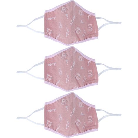 3 Pièces Masque Anti-Poussière Lavable pour Enfants, Couleur Rose Imprimé, Tissu Coton Respirant (1/5)