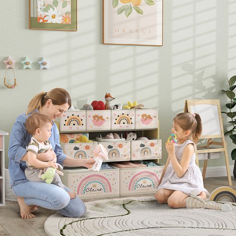 Rangement Étagère de rangement enfant à 3 niveaux avec 9 boîtes en tissu non tissé 93 x 30 x 70 cm - jaune