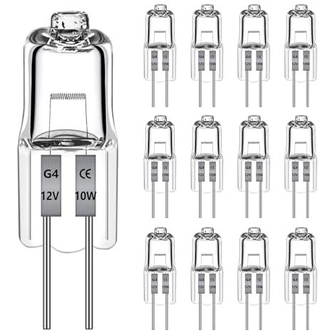 Lot de 12 ampoules halogènes G4 12V 10W, adaptées aux hottes de cuisine, cuisines, salons, chambres, éclairage de meubles, etc.