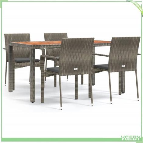 Ensemble de salle à manger de jardin - FAFEICY - 3184995 - 5 pcs avec coussins - Résine tressée gris - Table acacia 150x90 (1/5)