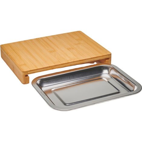 Tagliere in bambù 28,5x21cm + cassetto in acciaio inox - 09950G - Nogent 3 Etoiles