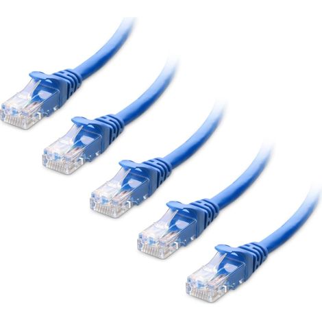 Lot de 5 câbles Ethernet Cat6 courts et anti-accrochage 10 Gbit/s (Cat6, bleus, pour connexion Internet (1/5)