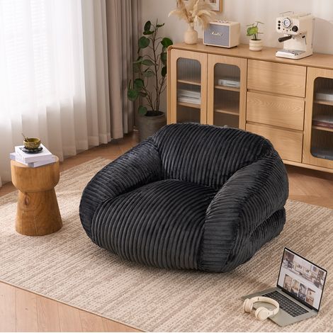 Sitzsack für Erwachsene 116 x 110 x 61 cm, dunkelgrau, ohne Montage, Cord und Schaumstoff, MEUBLIV (1/5)