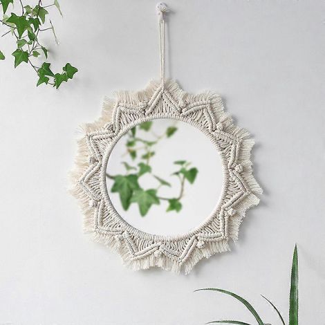 Miroir mural bohème, décoration murale en macramé à franges rondes, ornement pour appartement, chambre, salon (1/5)