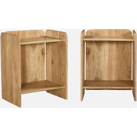 Mesita de noche exótica de madera de acacia 2 niveles, set de 2 (1/5)