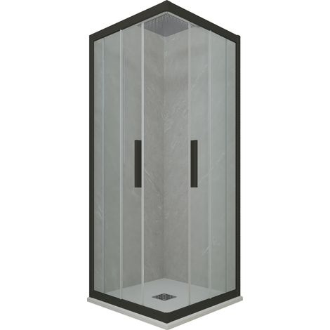 Eck-Duschkabine in PVC 90x100 Klarglas Matt-Schwarz Kolors