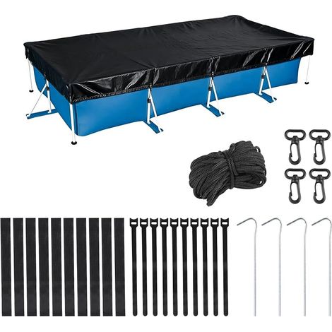 Rechteckige Poolabdeckung 220 x 150 cm, Winterabdeckung für Aufstellpools aus Oxford-Gewebe mit Kordelzug und Heringen, UV-beständig, wasserdicht für rechteckige Rahmenpools (1/5)
