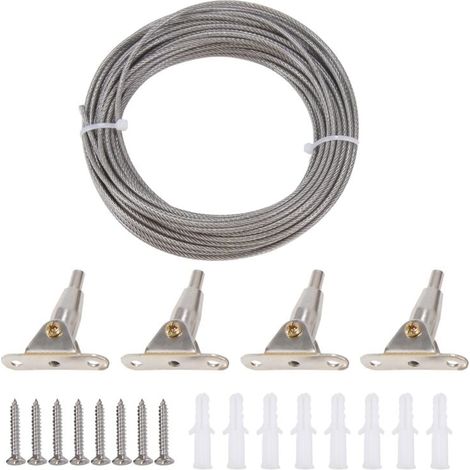 Cavo metallico in acciaio inossidabile da 10 m, rivestito da 2 mm, corda per tenda regolabile con clip (1/4)