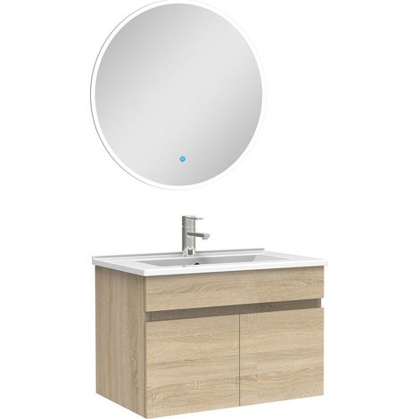 Ensemble meubles Salle de Bain simple vasque 60cm + miroir lumineux Chêne Wotan (1/5)