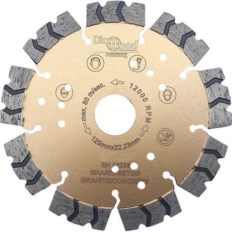 Diamwood Disque Diamant Pro avec Technologie de Segments de Qualité Supérieure - D. 125 mm - Al. 22,23 mm - Ht. 12 mm - Epaisseur 2,3 mm - Convient pour Béton Armé, Granite, Acier (1/2)