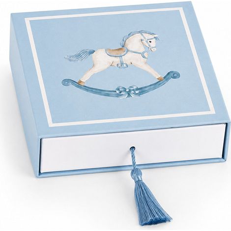 Cupido&Co. Scatola Cavallino Azzurro con Nappa e Inserto – Bomboniera Nascita e Battesimo 12 x 12 x 4 cm (1/2)