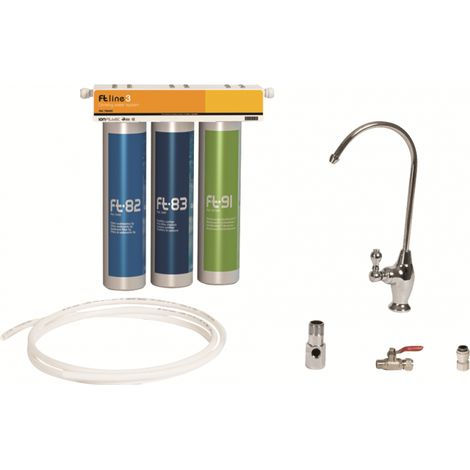 Purificateur d'eau sous évier – Filtration 3 cartouches – Élimine bactéries, chlore et pesticides – Installation facile sous évier – Ft Line