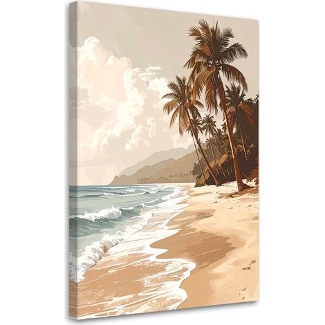 Tabelau sur Toile, Plage tropicale mer palmiers style bohème beige,20x30 (1/4)
