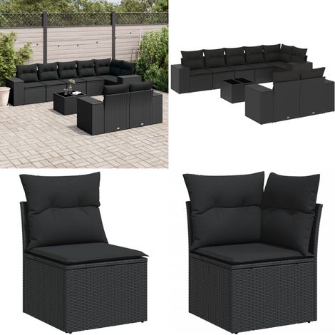 9-tlg. Garten-Sofagarnitur mit Kissen Schwarz Poly Rattan - Gartenmöbel Set - PE-Rattan Möbel - Outdoor Lounge - Esstisch - Sofas - Home & Living (1/5)