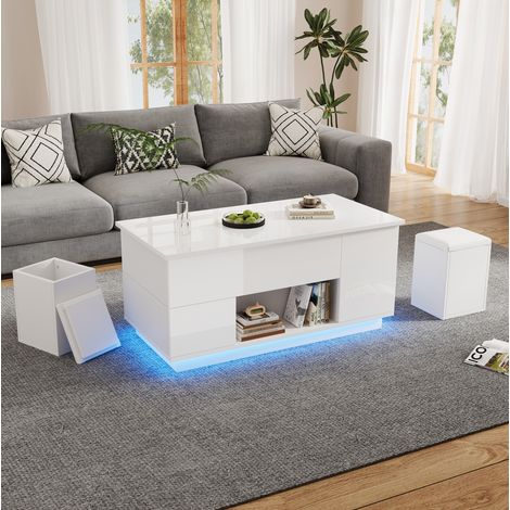 Table basse relevable avec rangement, LED, 100 x 50 x 45 cm, blanc DESVIAE (1/5)