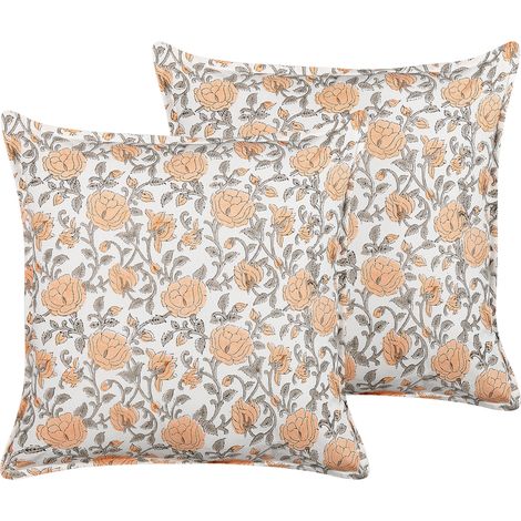 Conjunto de 2 cojines de algodón naranja blanco gris 45 x 45 cm borlas Meadia (1/5)