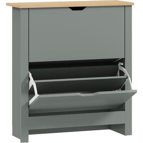 Schuhschrank mit 2 Klapptüren aus Spanplatte, Hellgrau, 72 x 26 x 80 cm (1/5)