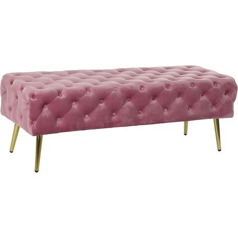 Banquette en métal et velours coloris rose et pieds doré - Longueur 120 x Profondeur 45 x Hauteur 40 cm -PEGANE- (1/4)