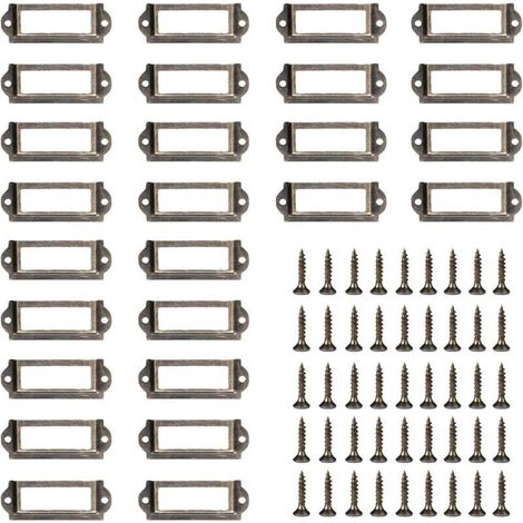 50 portatarjetas metálicos, etiquetas metálicas para cajones, portatarjetas con marco, marcos con tiradores para nombres, para uso en oficinas y bibliotecas (60 x 24 mm/Bronce)