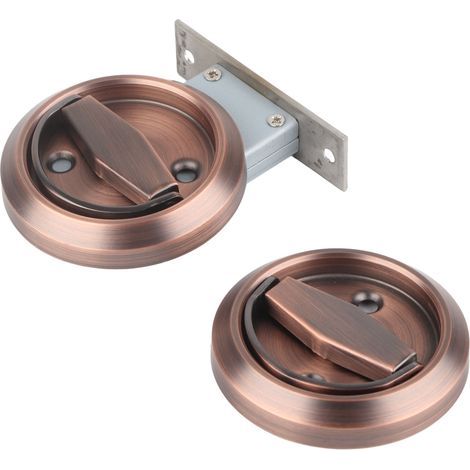 Accessoires de porte de poignée d'anneau en acier inoxydable 304 de serrure double face de salle de bains à la maison (bronze rouge (avec serrure)) (1/5)