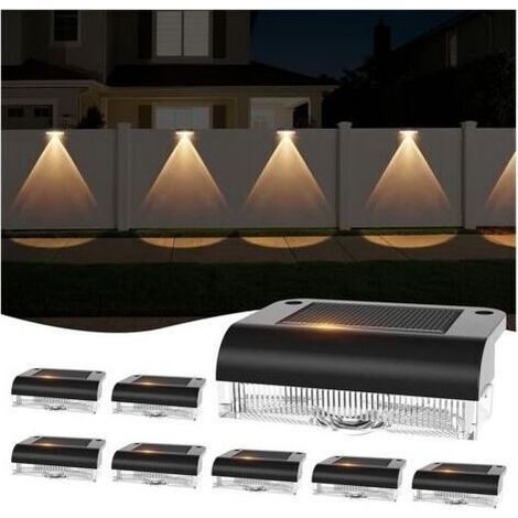 Applique Murale Solaire d'extérieur, 8 Pièces Lampe Solar LED Extérieur Jardin, Lumières de Clôture Solaires, Lampe Murale Solaire Pour Escaliers, Marches, Clôtures, Rampes, Cour, Terrasse