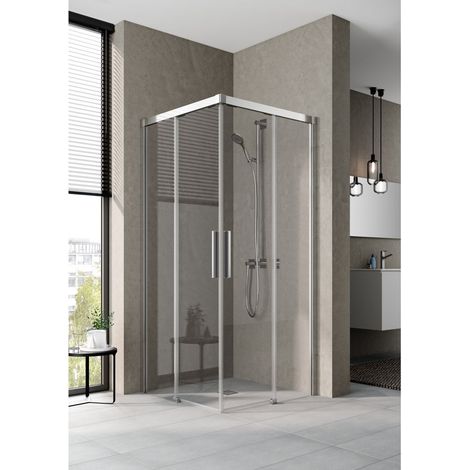 Kermi demi-pièce d’angle à droite Nica C2R 1000x 1850 BV : 975-1000 SIHG verre trempé Opaco Clean (1/2)