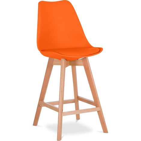 Hocker im skandinavischen Stil - Holzbeine - Denisse Orange