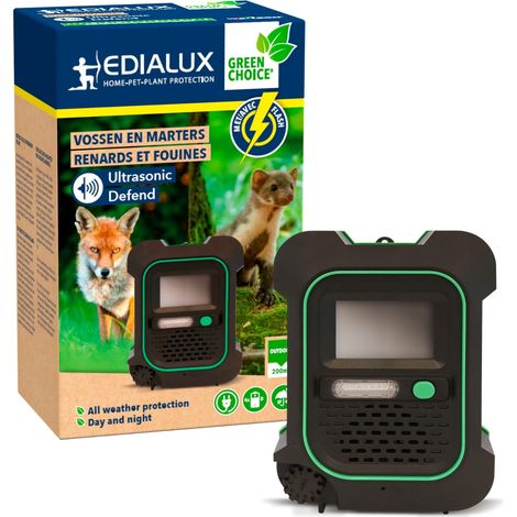 Repulsif animaux ultrason extérieur – Détection de mouvement – Flash LED – Fréquences réglables – Couverture 200 m² – IP44 résistant intempéries – Edialux (1/5)
