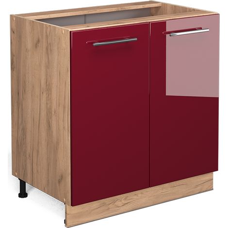 Mobile lavello cucina Fame-Line, Rosso bordeaux lucido, 80 cm con ripiano, senza piano di lavoro, Vicco