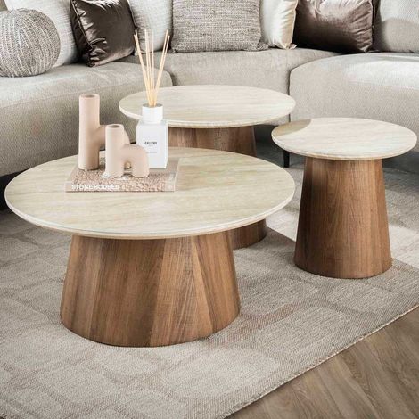 Table basse ronde en céramique travertin Romano Set/3 (1/5)
