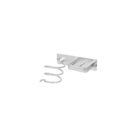 Soporte de pared para secador de pelo, de aluminio, para taladro, secador de pelo y plancha, con superficie mate, organizador de baño (plata mate) - Crezuo