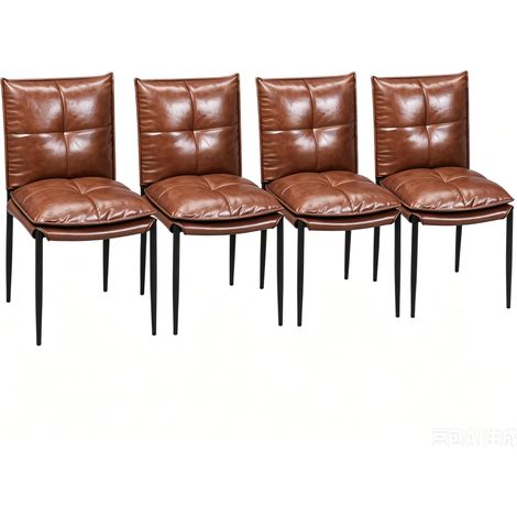 Set mit 4 gepolsterten Esszimmerstühlen aus Kunstleder Braun und Metall Schwarz 48x55x87 cm (1/5)