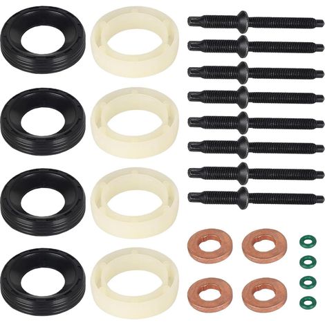 Kit de Joint Injecteur 1.6 HDI Diesel 198283 1233685,Vis Colonnettes Injecteur 1.6 HDI,16 Joints Toriques et 8 Vis de Serrage,Compatible avec Citroën C2 C3 Xsara et pour Peugeot 207 307 (1/5)