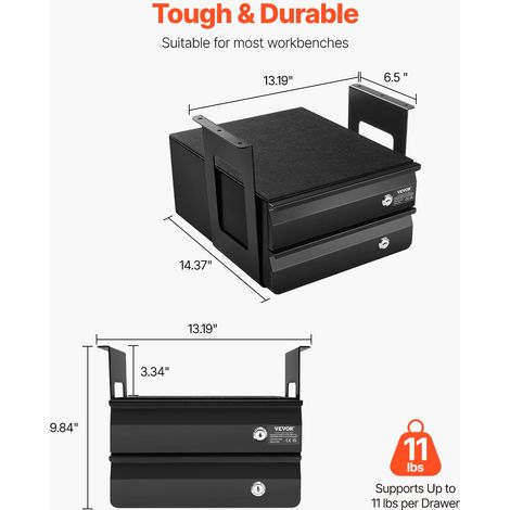 Tiroir Coulissant sous Bureau, 365x335x250 mm, Tiroir Organisateur de Rangement de Bureau Caché Verrouillable, Capacité de Charge 5… (1/5)