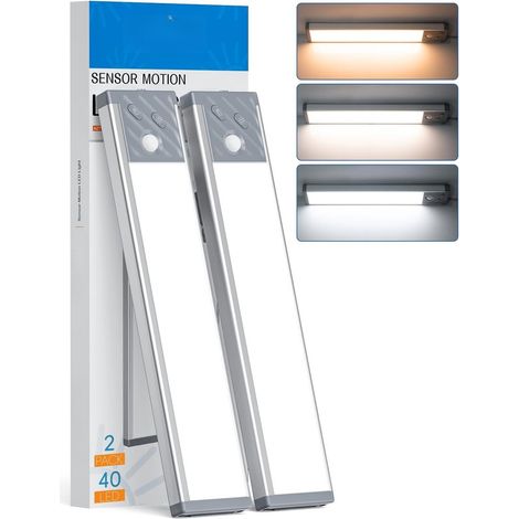 Lumière LED dimmable pour meuble de cuisine avec détecteur de mouvement, LED rechargeable sous le placard de cuisine pour placard, escalier, couloir - 3 couleurs, 22,5 cm, 1500 mAh [Classe Énergie E]