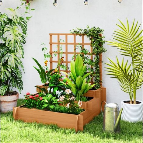 Jardinera elevada con enrejado madera 95x95x110 cm OKMYHOME (1/4)