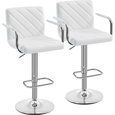Yaheetech Set 2 Sgabelli da Bar Alti Cucina in Similpelle con Braccioli e Schienale, Moderni Design Altezza Regolabile e Poggiapiedi Girevole a 360° Bianco (1/5)