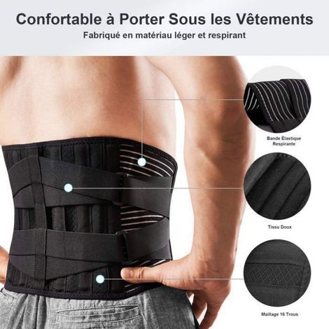 Ceinture Lombaire 4 Ressorts Soutien Dorsal Double Sangle Réglable Homme Femme Maintien Posture Sport Confort (1/5)