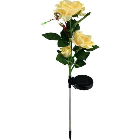 Décoration solaire de jardin, lot de 2 roses lumineuses solaires pour terrasse, allée, jardin, jaune