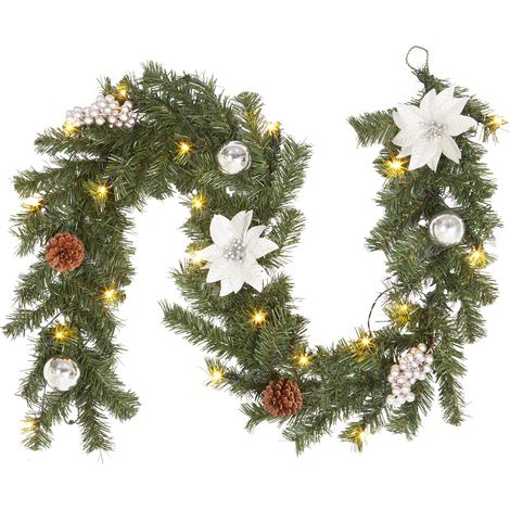 Guirlande de Noël, lumineuse Décoration en sapin artificiel avec lumières blanc chaud pour porte fenêtre balustrade-6FT 20 LEDs,Blanc (1/5)