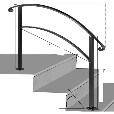 La Main Courante en Fer forgé s'adapte à 1 ou 5 marches avec Le kit d'installation (Color : Silver, Size : Black 3Ft) (1/5)