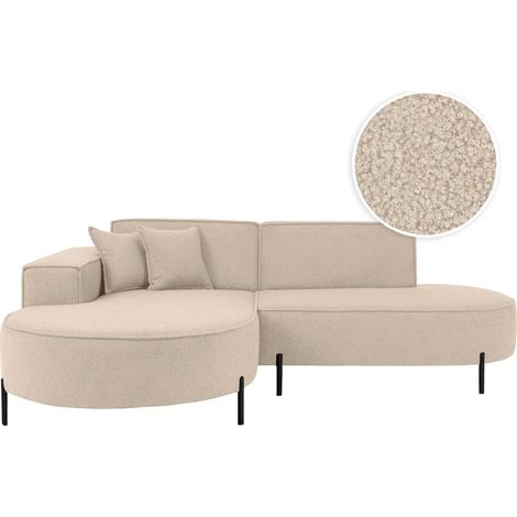 Canapé d'angle gauche 4 places MARLON en tissu bouclette - Beige (1/5)
