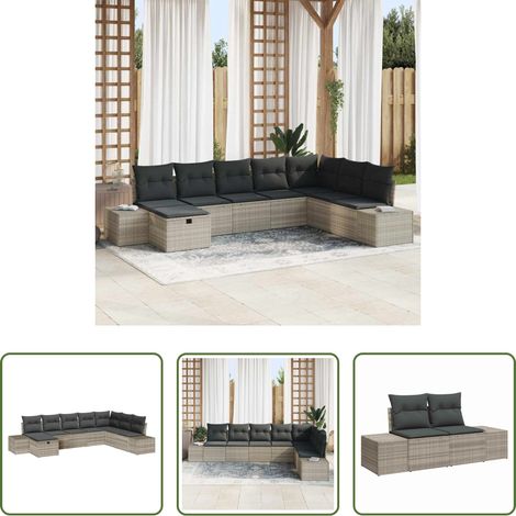 Terrassensofa - Gartensofa-set mit Kissen 8 pcs Hellgrau Poly-Rattan (1/5)