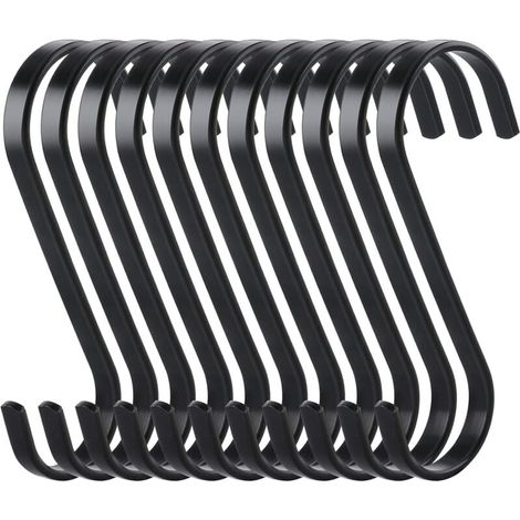 Lot de 10 crochets plats en S, crochets de suspension en métal, crochets de cuisine robustes, crochets multifonctions pour la cuisine ou la viande, boucherie, vêtements, plantes, outils de jardin, noi (1/4)