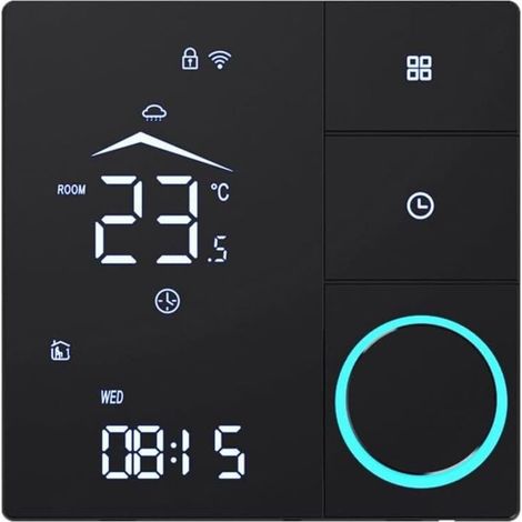 Contrôleur de température WiFi intelligent avec écran LCD pour systèmes électriques de chauffage au sol et à eau ou chaudière, thermostat écoénergétique avec verrouillage enfant, (3A-noir)